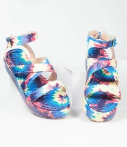 In Touch Footwear Rainbow Tie Dye Leatherette Platform Sandals