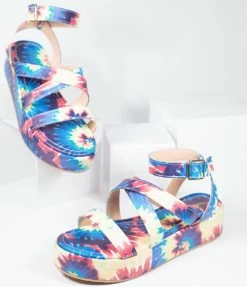 In Touch Footwear Rainbow Tie Dye Leatherette Platform Sandals