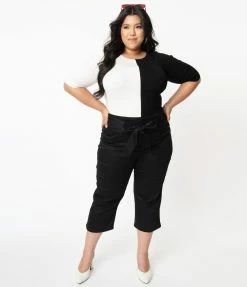 Sale Collectif Plus Size Black High Waist Bow Eugenia Capris