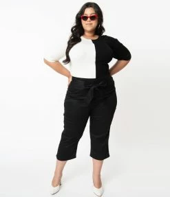 Sale Collectif Plus Size Black High Waist Bow Eugenia Capris
