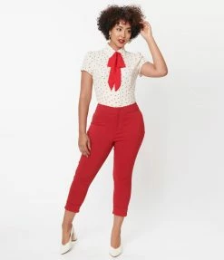 Smak Parlour Red Heart Pockets Smarty Pants Capris