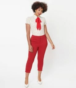 Smak Parlour Red Heart Pockets Smarty Pants Capris
