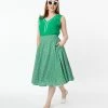 Tulip.B Vintage Style Green Dotted & Red Floral Swing Skirt Sale
