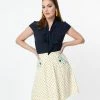 Tulip.B Retro Ivory Swiss Dot & Mustard Polka Dot Flare Skirt