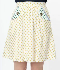 Tulip.B Retro Ivory Swiss Dot & Mustard Polka Dot Flare Skirt