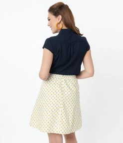 Tulip.B Retro Ivory Swiss Dot & Mustard Polka Dot Flare Skirt