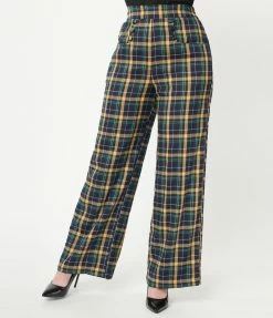 Unique Vintage Green & Yellow Plaid Ginger Pants