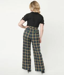 Unique Vintage Green & Yellow Plaid Ginger Pants