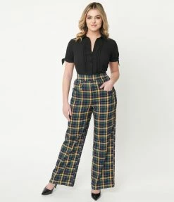 Unique Vintage Green & Yellow Plaid Ginger Pants