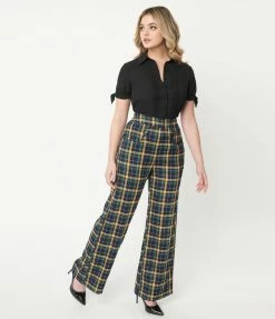 Unique Vintage Green & Yellow Plaid Ginger Pants