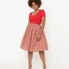 Unique Vintage Red Plaid & Hearts Gellar Swing Skirt