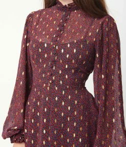 Sale Unique Vintage Burgundy & Leopard Leota Swing Dress