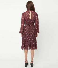 Sale Unique Vintage Burgundy & Leopard Leota Swing Dress