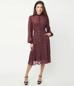 Sale Unique Vintage Burgundy & Leopard Leota Swing Dress