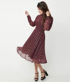 Sale Unique Vintage Burgundy & Leopard Leota Swing Dress