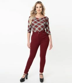 Sale Unique Vintage Burgundy Cigarette Kitty Pants