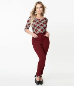Sale Unique Vintage Burgundy Cigarette Kitty Pants