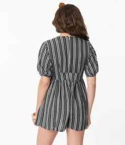 Top Style Black & White Pattern Stripes Short Sleeve Romper Sale