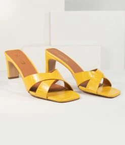 Verona Collection Retro Style Mustard Embossed Crocodile Heels Heels & Wedges