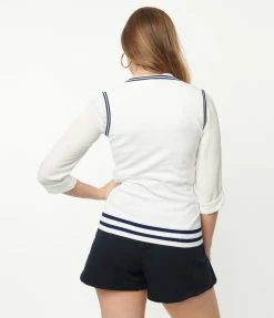 Sale Unique Vintage White & Navy Brando Sweater Vest