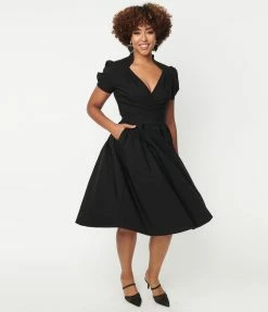 Unique Vintage 1950s Black Lucille Swing Dress Clothing