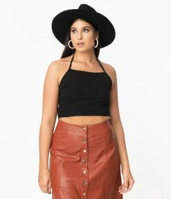 Better Be Black Ribbed Halter Crop Top