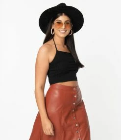 Better Be Black Ribbed Halter Crop Top