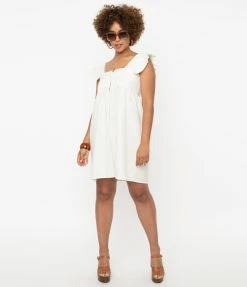 2 Hearts Vintage Style Ivory Linen Mini Dress