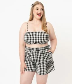 No Less Than Sale Plus Size Black & White Gingham Crop Top