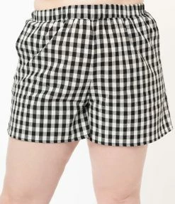 No Less Than Plus Size Black & White Gingham High Waist Shorts Sale