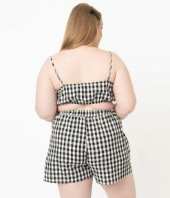 No Less Than Plus Size Black & White Gingham High Waist Shorts Sale