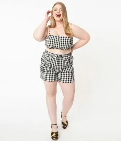 No Less Than Plus Size Black & White Gingham High Waist Shorts Sale