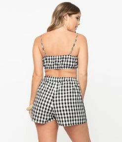 No Less Than Black & White Gingham High Waist Shorts