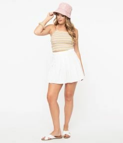 No Less Than Cream & Multicolor Stripe Knit Crop Top