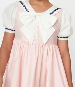 Sale Unique Vintage Light Pink & White Sailor Darla Babydoll Dress