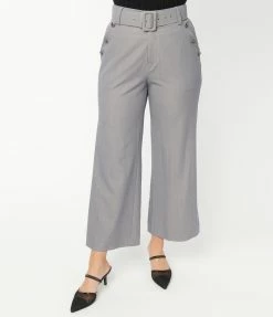 Unique Vintage Grey Belted High Waist Katharine Pants Sale