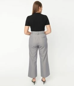 Unique Vintage Grey Belted High Waist Katharine Pants Sale