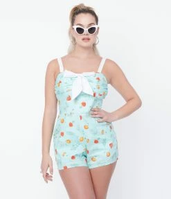 Sale Unique Vintage Mint & Mushroom Print Rae Romper
