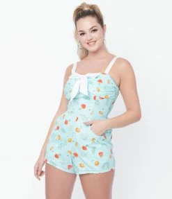 Sale Unique Vintage Mint & Mushroom Print Rae Romper