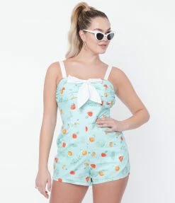 Sale Unique Vintage Mint & Mushroom Print Rae Romper
