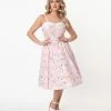 Unique Vintage Pink & Fairytale Print Rachel Swing Dress