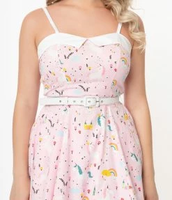 Unique Vintage Pink & Fairytale Print Rachel Swing Dress