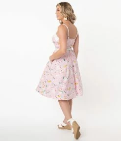 Unique Vintage Pink & Fairytale Print Rachel Swing Dress