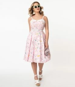 Unique Vintage Pink & Fairytale Print Rachel Swing Dress