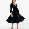 Unique Vintage Navy Velvet Gilda Swing Dress