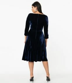 Unique Vintage Navy Velvet Gilda Swing Dress