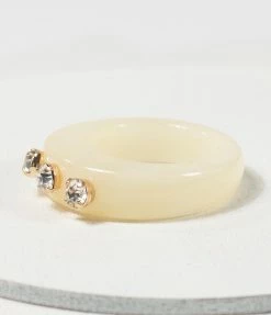 FAME Accessories Ivory Resin & Triple Rhinestone Ring