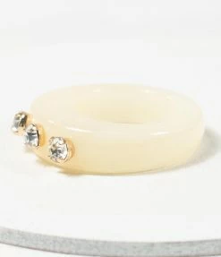 FAME Accessories Ivory Resin & Triple Rhinestone Ring
