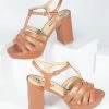 Demfon International (Chelsea Crew) Heels & Wedges Chelsea Crew Tan Leather Dolce Platform T-Strap Heels