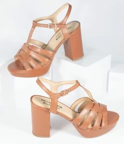Demfon International (Chelsea Crew) Heels & Wedges Chelsea Crew Tan Leather Dolce Platform T-Strap Heels